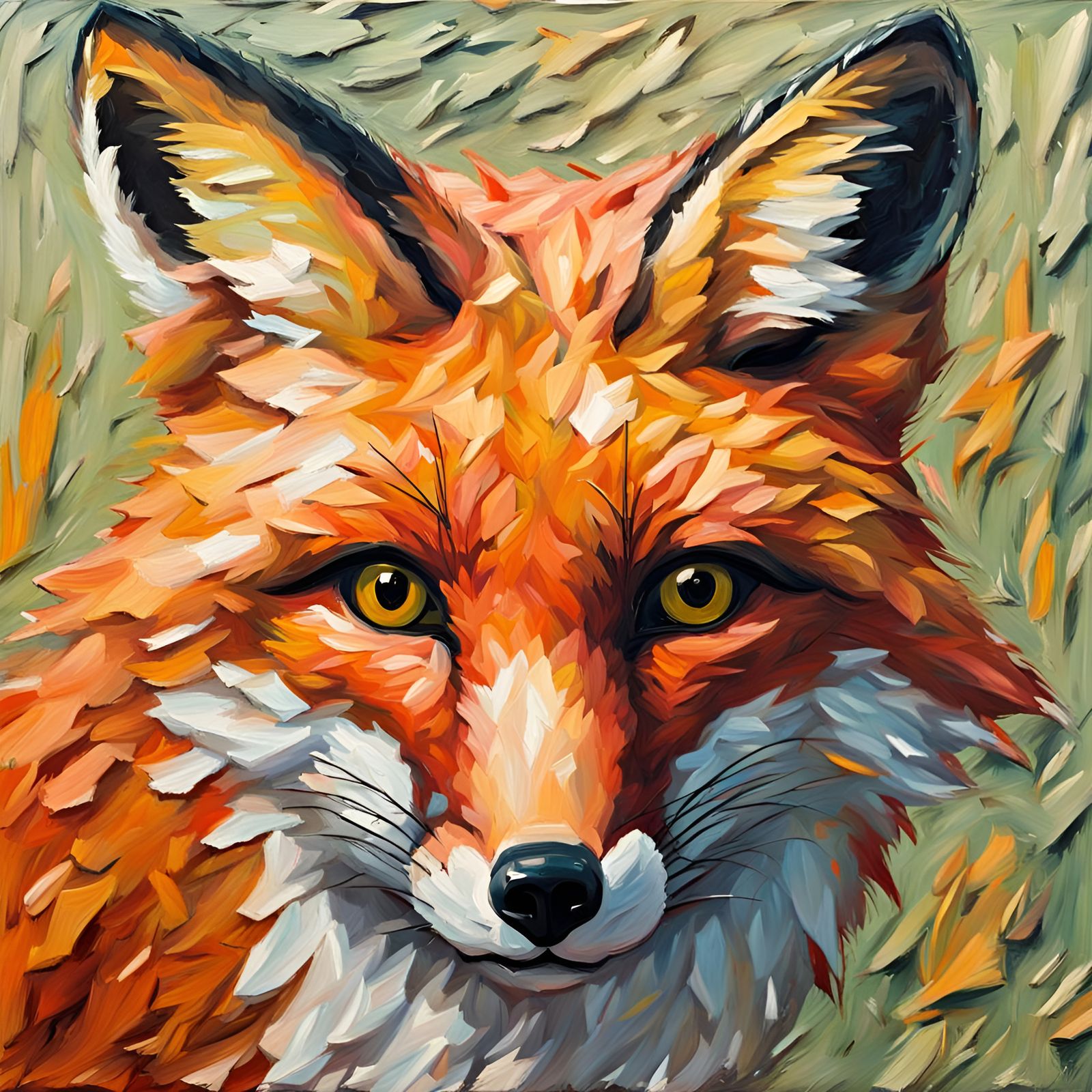 Impasto Fox Close-Up: Textured Knife Painting