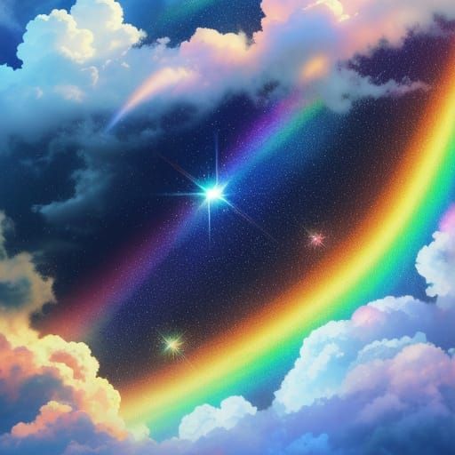 Rainbows and Stars in a Fantasy Landscape