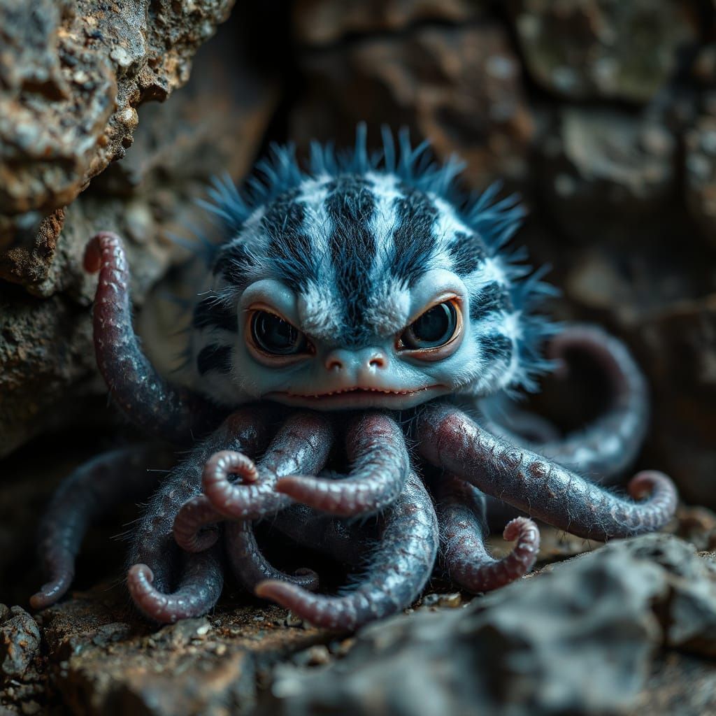 Creepy Cute Neon Creature with Tentacles