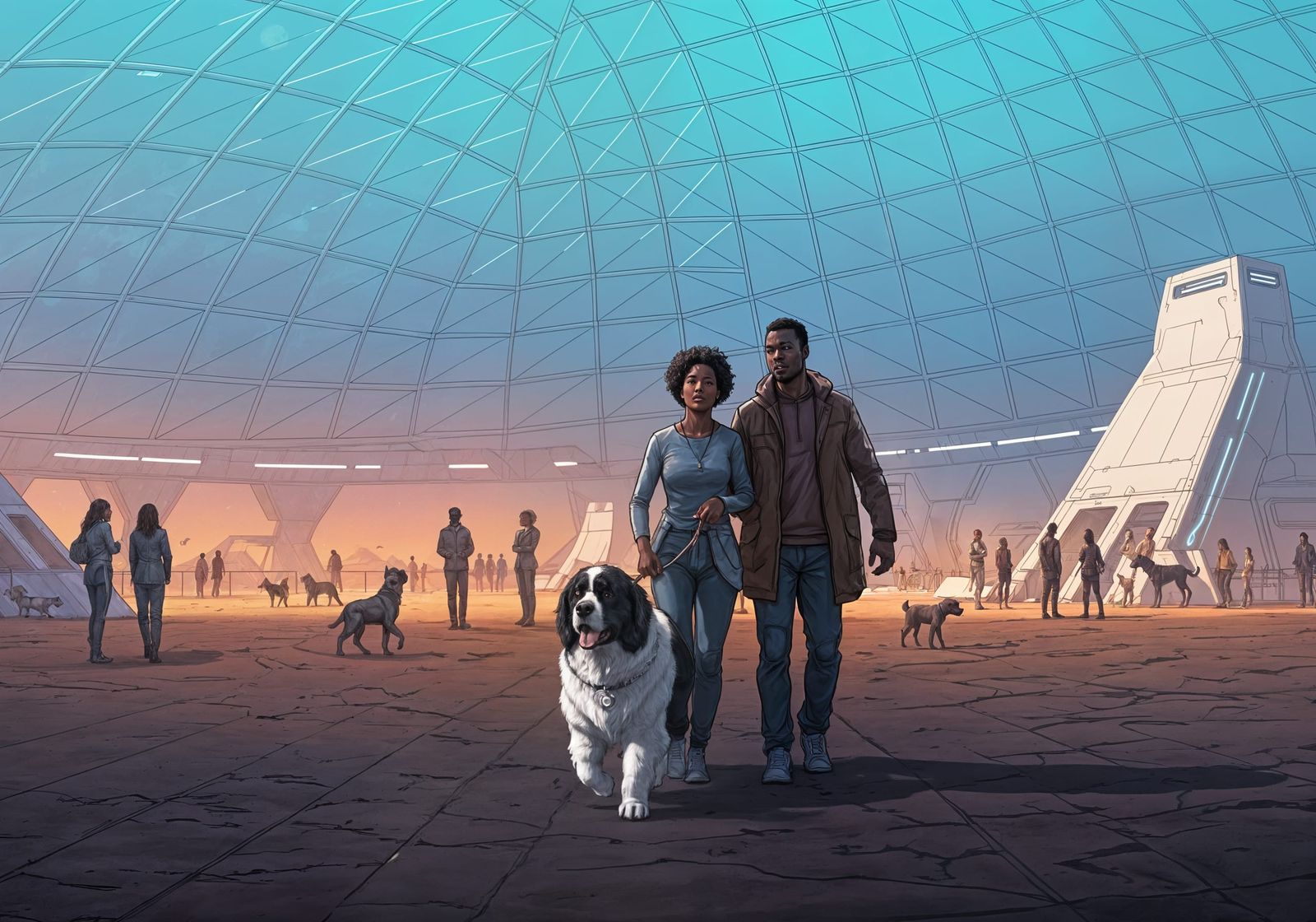 Futuristic Martian Dog Park Concept Illustration