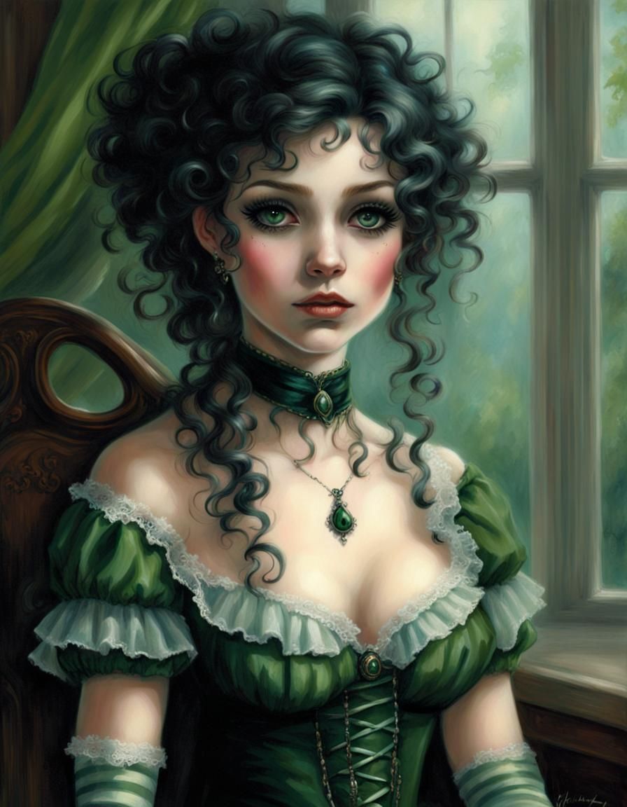 Cute Goth Girl Portrait in Ethereal Fantasy Style