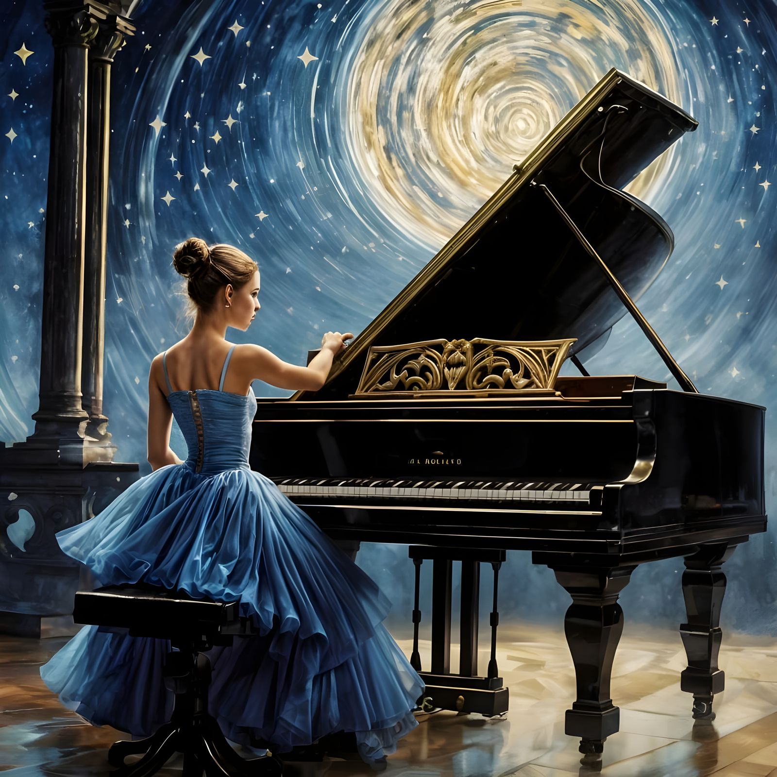 Enchanted Ballerina in a Whirling Piano Diorama