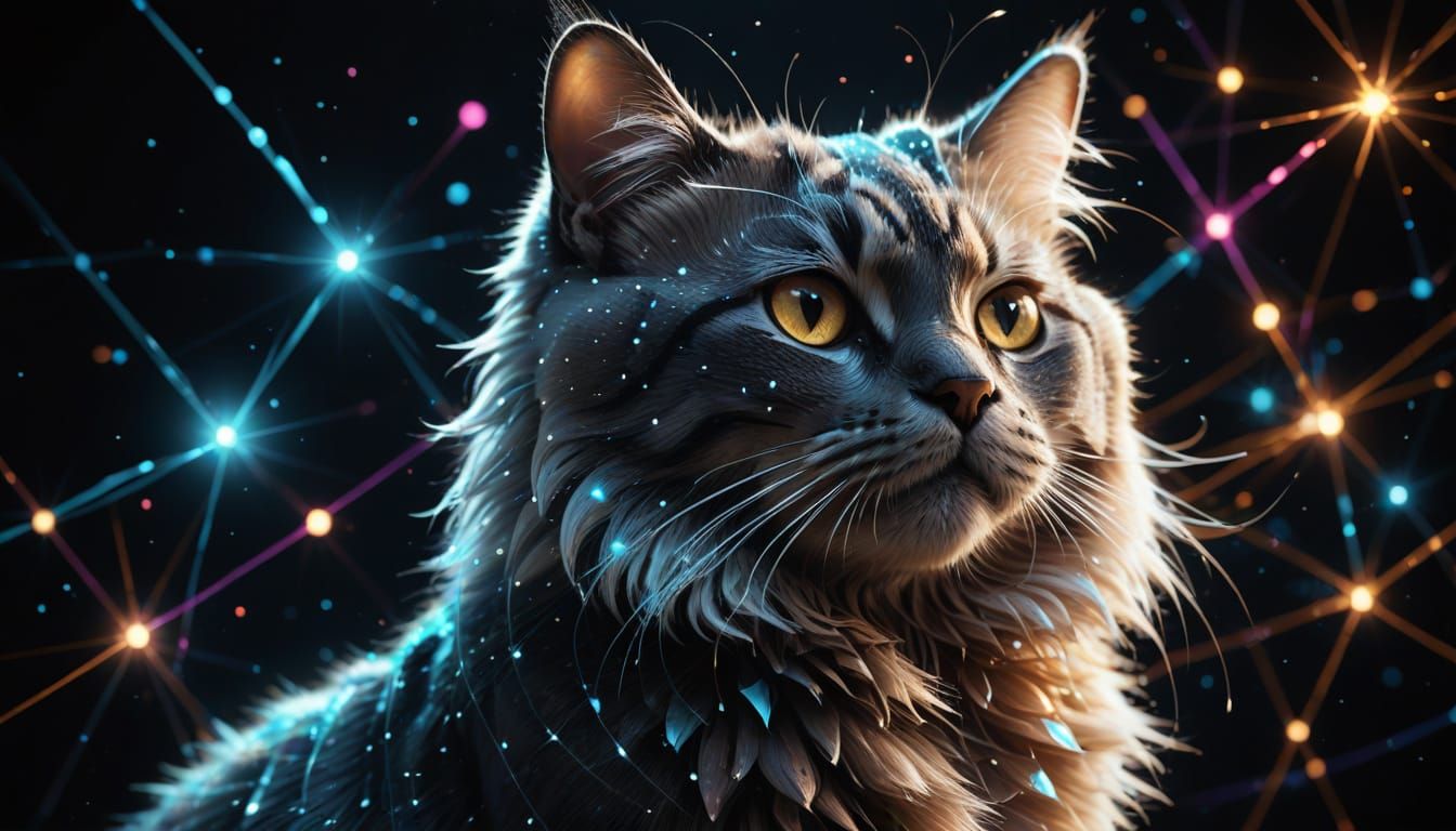 Cute Cat in Abstract Physics Void