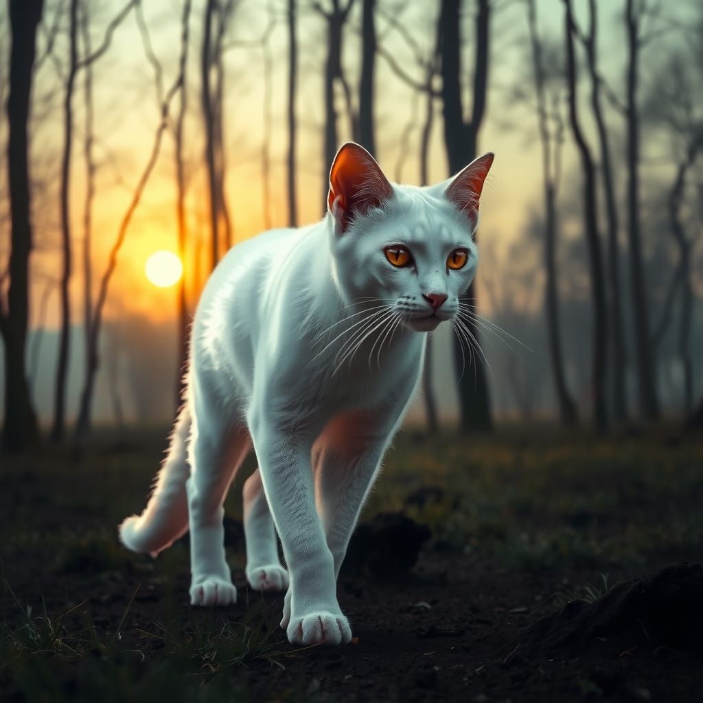A double exposure image blending a mystical feline with a se...