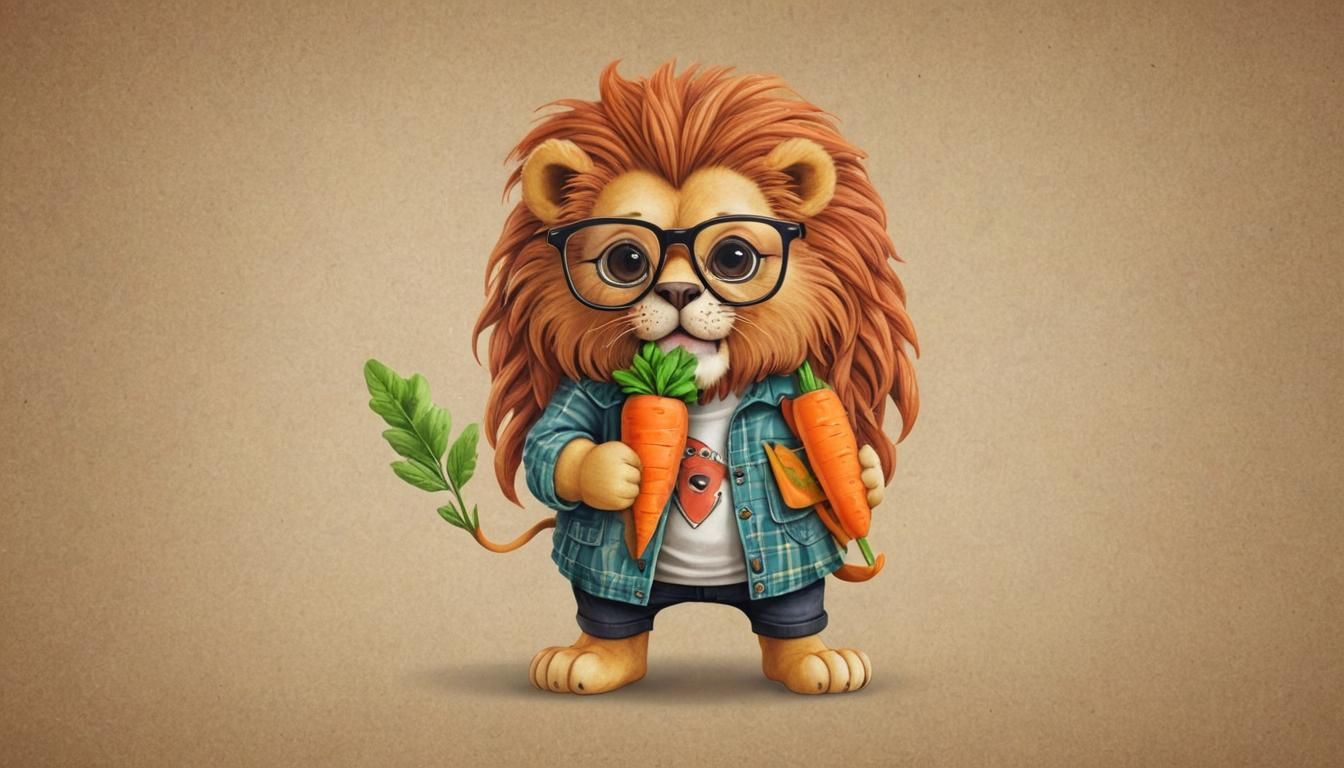 Vegan Hipster Lion in Chibi Style