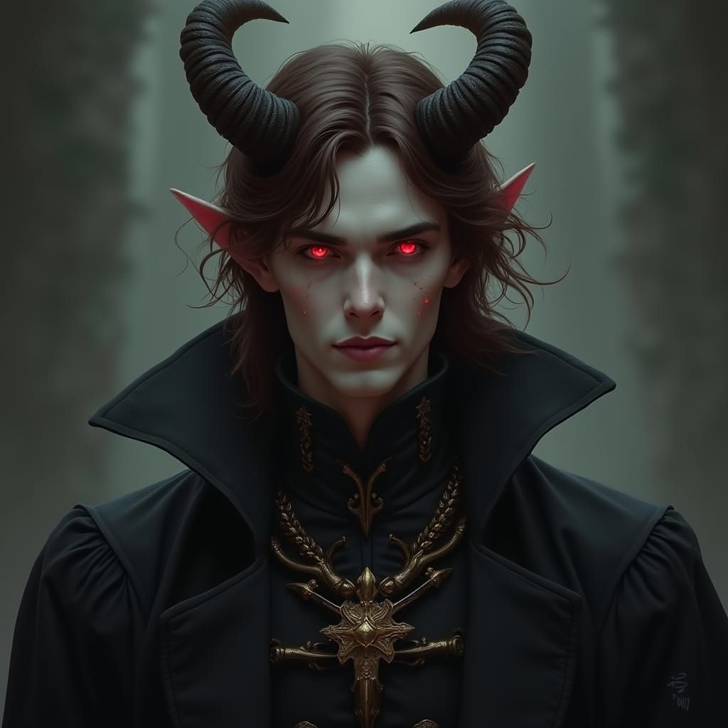 Mysterious Dark Prince with Horns in Gothic Style