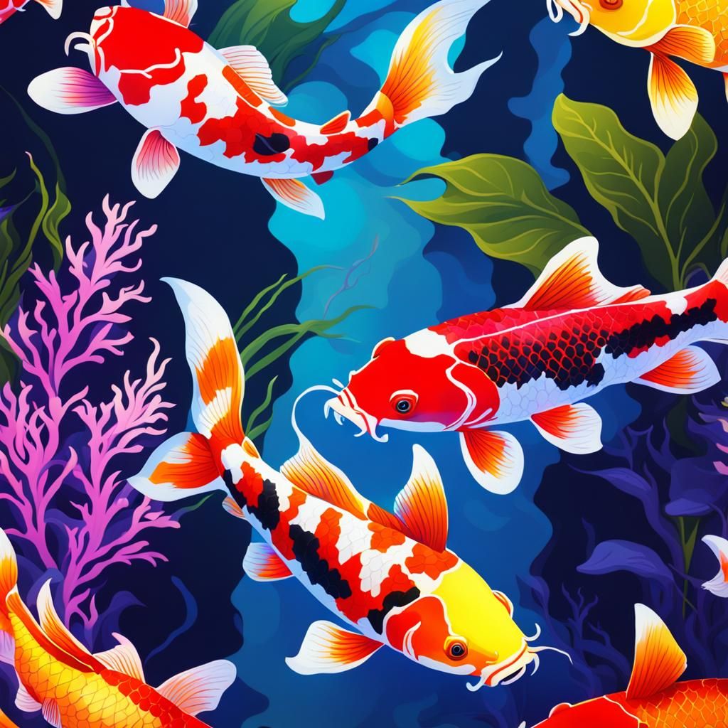 UV Blacklight Aquarium with Colorful Koi Fish