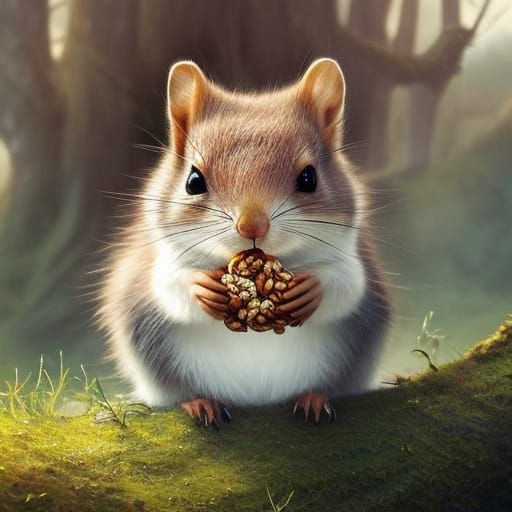 Cute Squirrel Eating Nuts in Hyperdetailed Digital Art