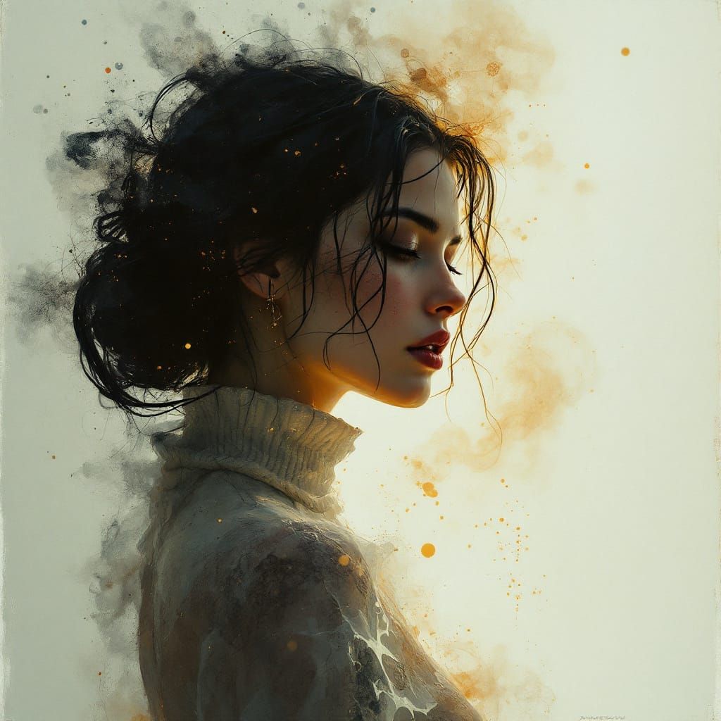 Pin-Up Woman in Amber and Azure Haze