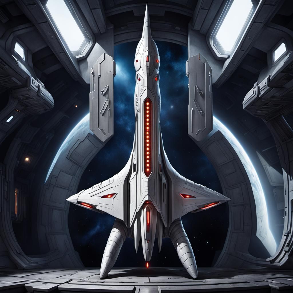 Futuristic Spaceship Excalibur Soaring Through Space