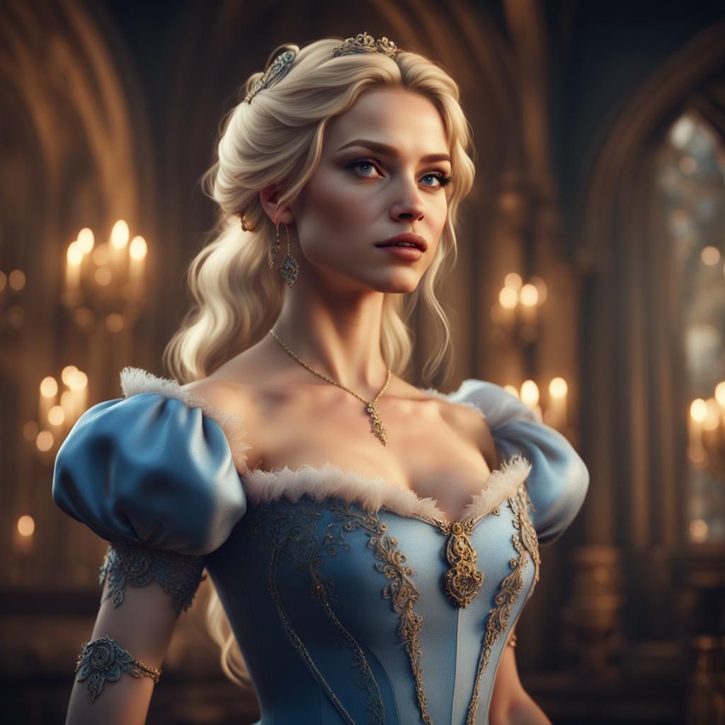 Blonde Cinderella Portrait in Detailed Matte Painting