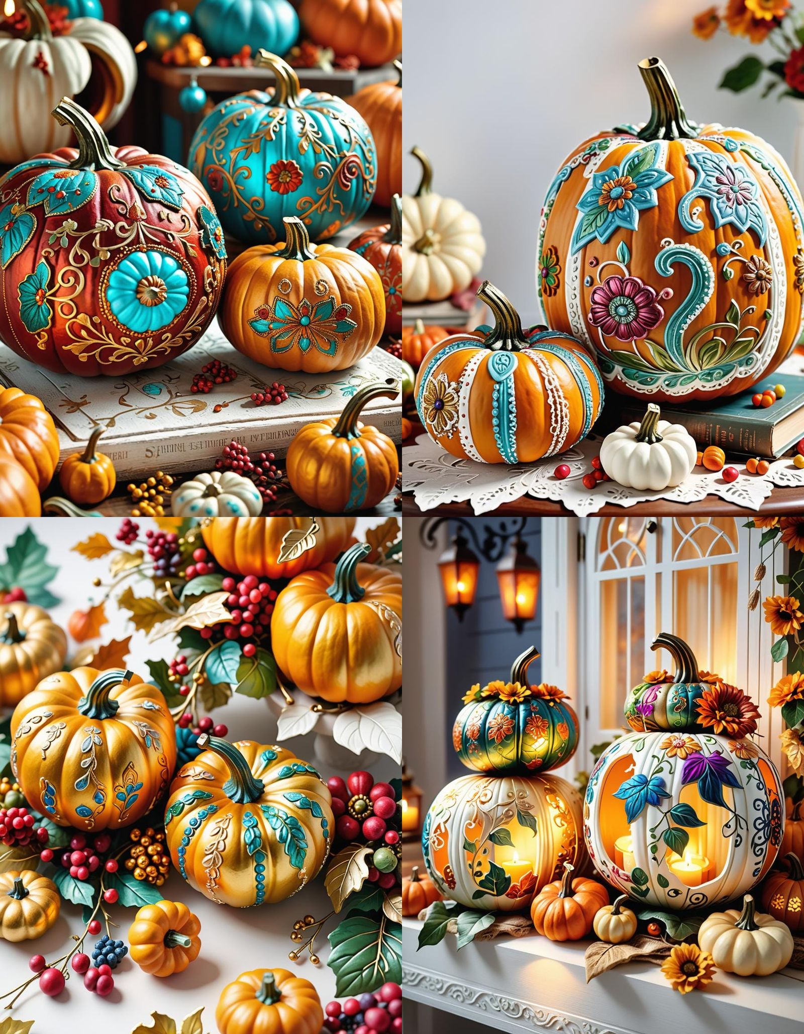 Boho Pumpkins in Decorative Thomas Kinkade Style