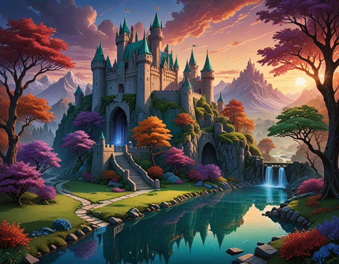 Vibrant Fantasy Realm Unfolds at Sunrise