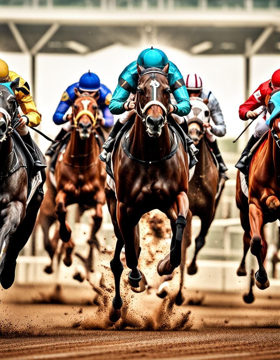 Dramatic Photo Finish at the Races in HDR