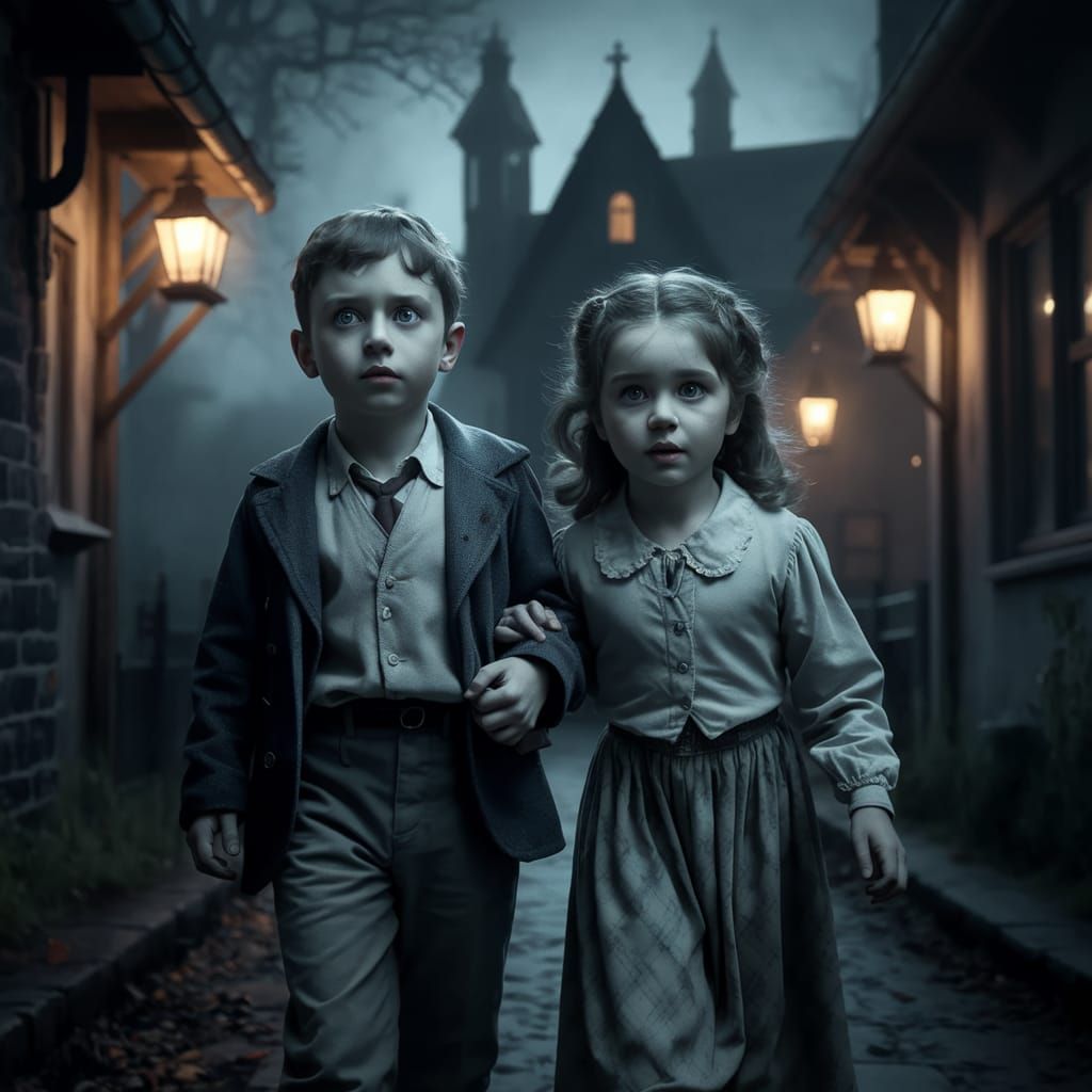 Gothic Village Road at Night, Abandoned and Eerie