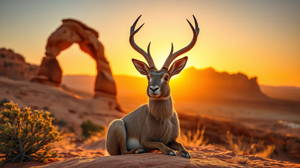 Jackalope at Arches National Park in Golden Sunset