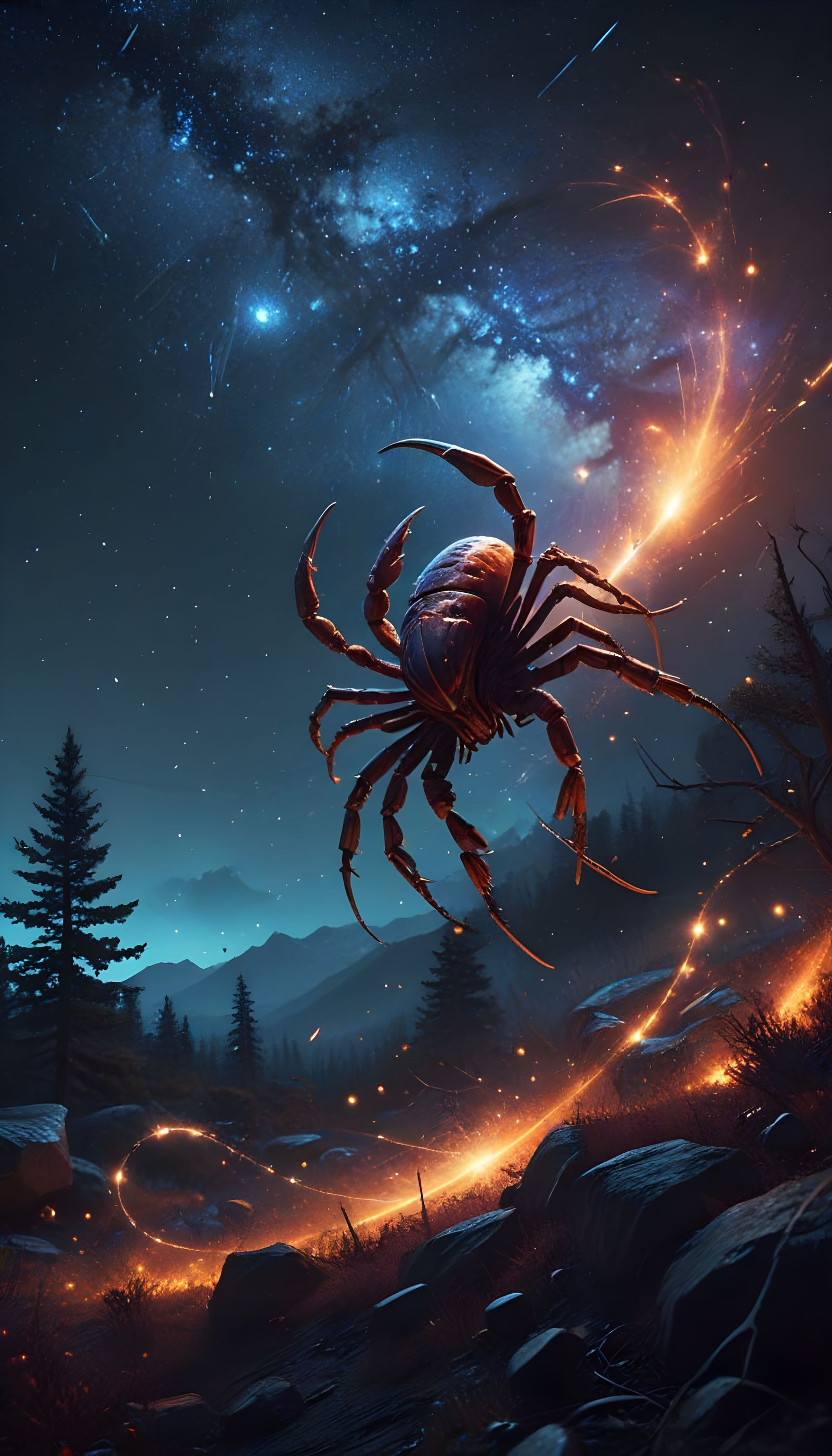 Cosmic Scorpio Constellation in Fiery Crimson Stars