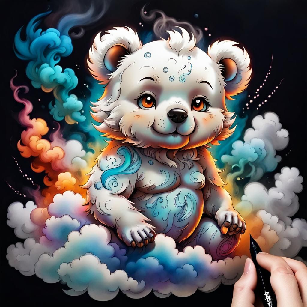 Heavenly Bear Cub Cloud Tattoo Sketch
