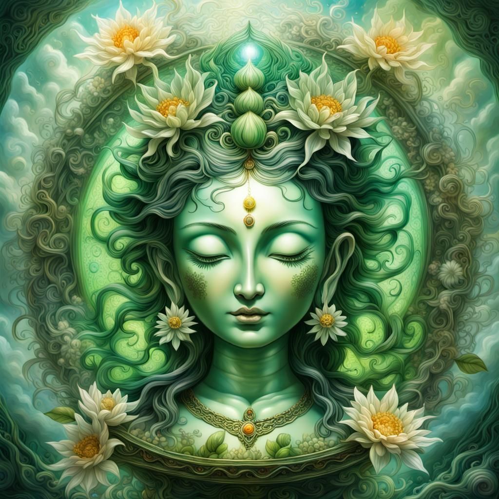 Green Tara Glass Sculpture in Burton Expressionism