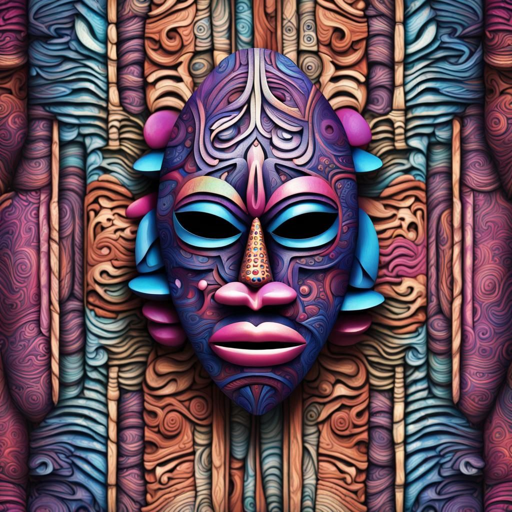 African Mask in Fractal Art Background