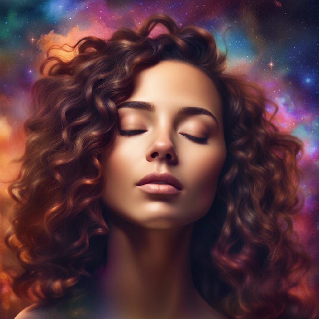 Ethereal Woman with Nebula Background in Photorealistic Styl...