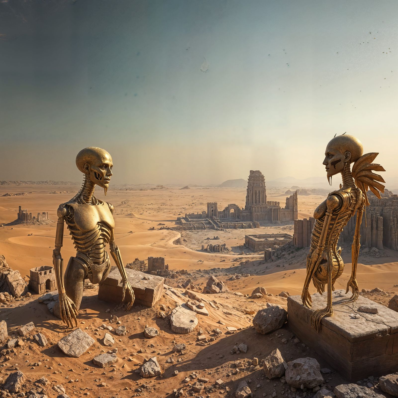 Golden Ruins in a Desert Wasteland
