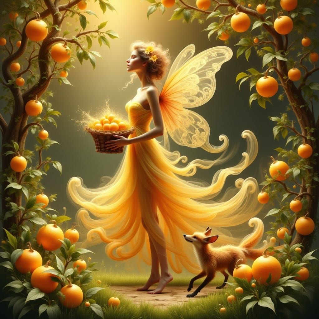 Ethereal Kumquat Fairy in Art Nouveau Style