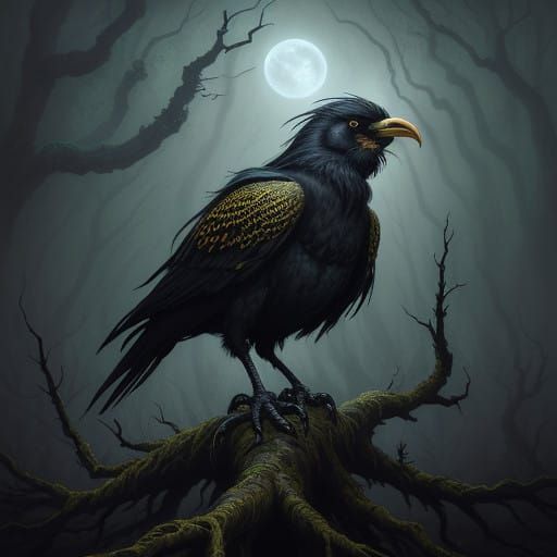 Glowing Crow Beast in Dreamlike Forest