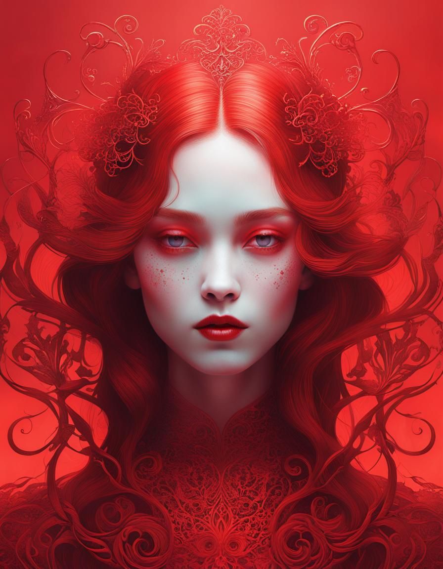 Ethereal Minimal Art in Cinnabar Red