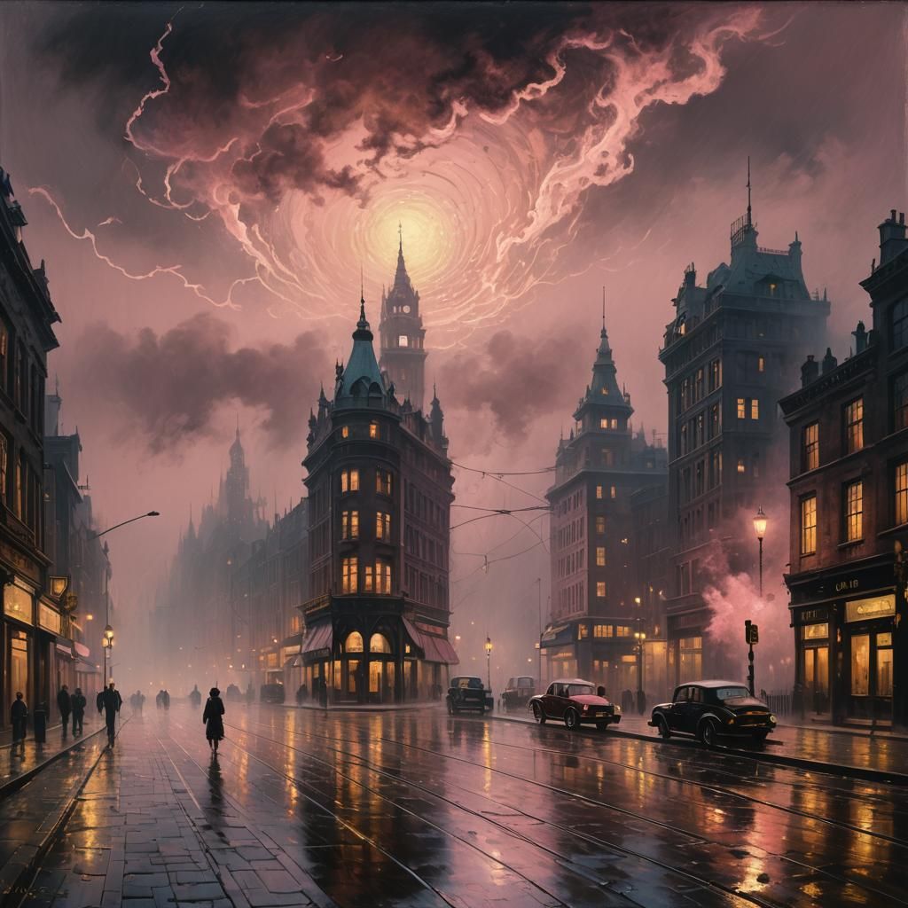 Pink and Black AI in Vintage Oil Painting