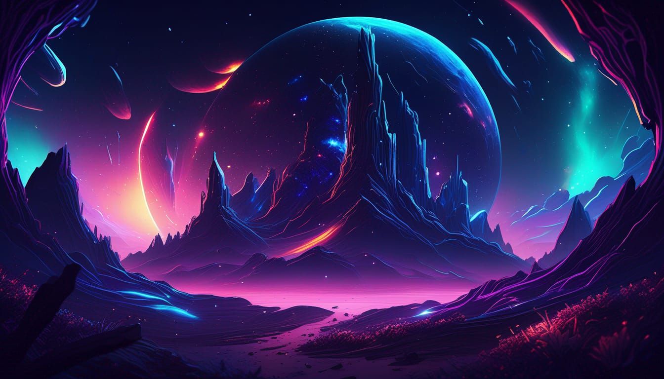 Dark Cosmic Galactic Landscape in Unreal Engine