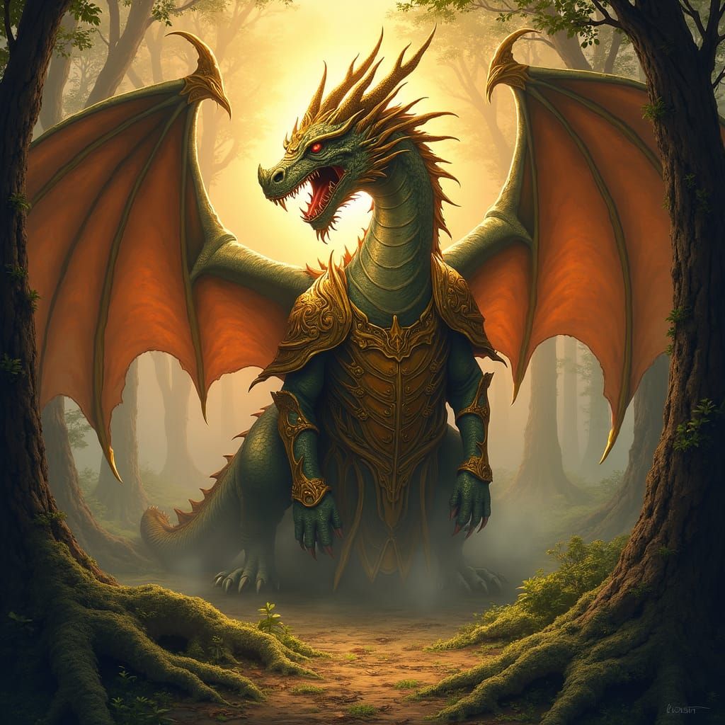 Armored King Dragon in Mystical Forest