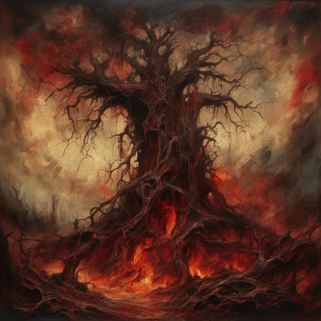 Surreal Heaven and Hell Tree: A Dali-esque Vision