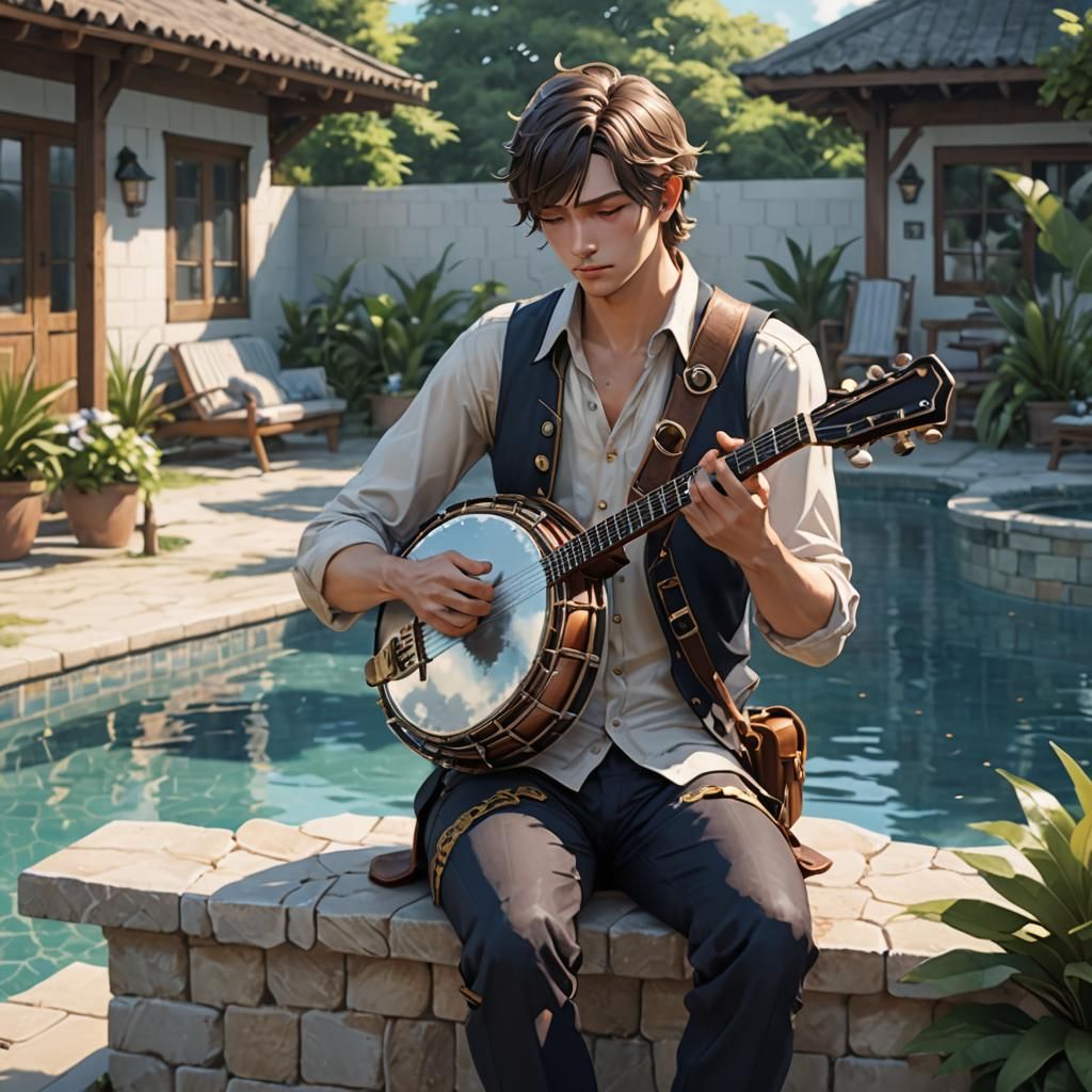 Handsome Boy Plays Banjo: 3D Anime Art