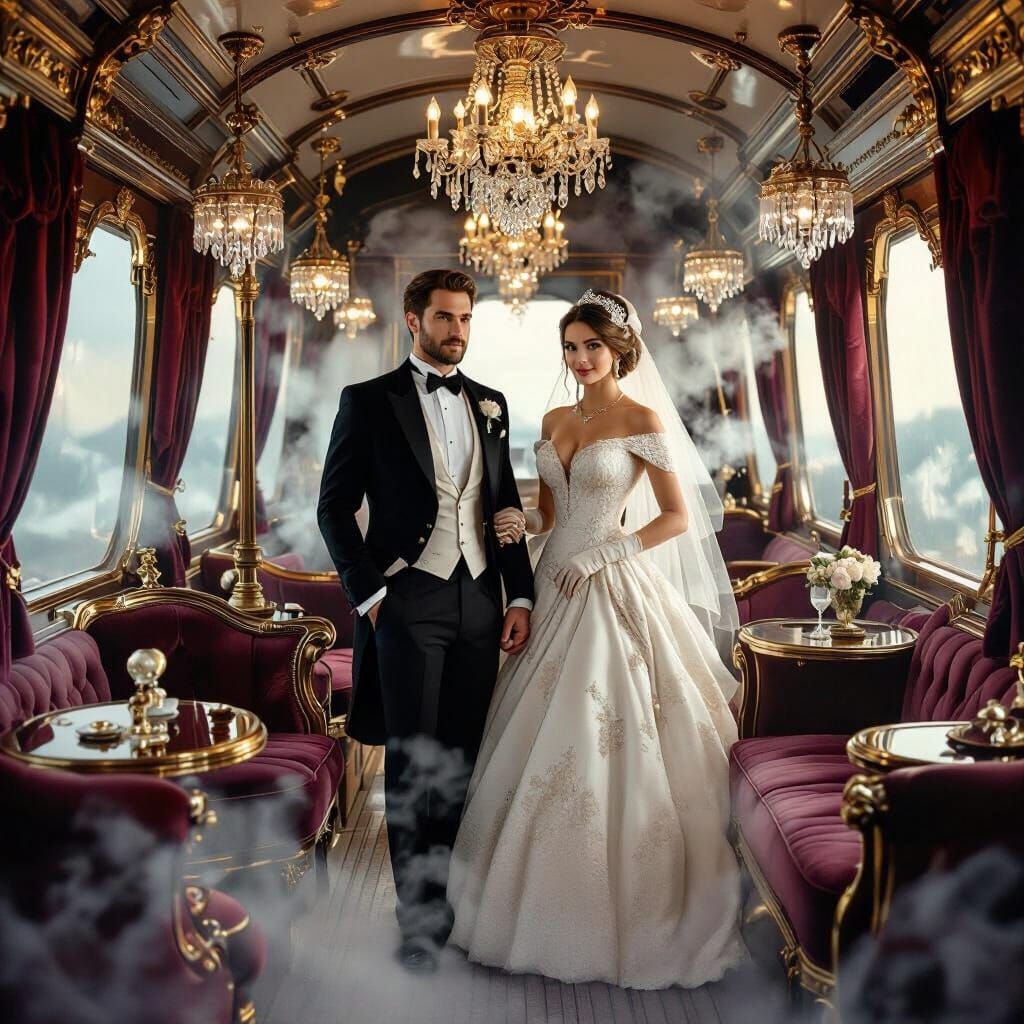 Lavish Steampunk Airship Interior in Kinkade Style