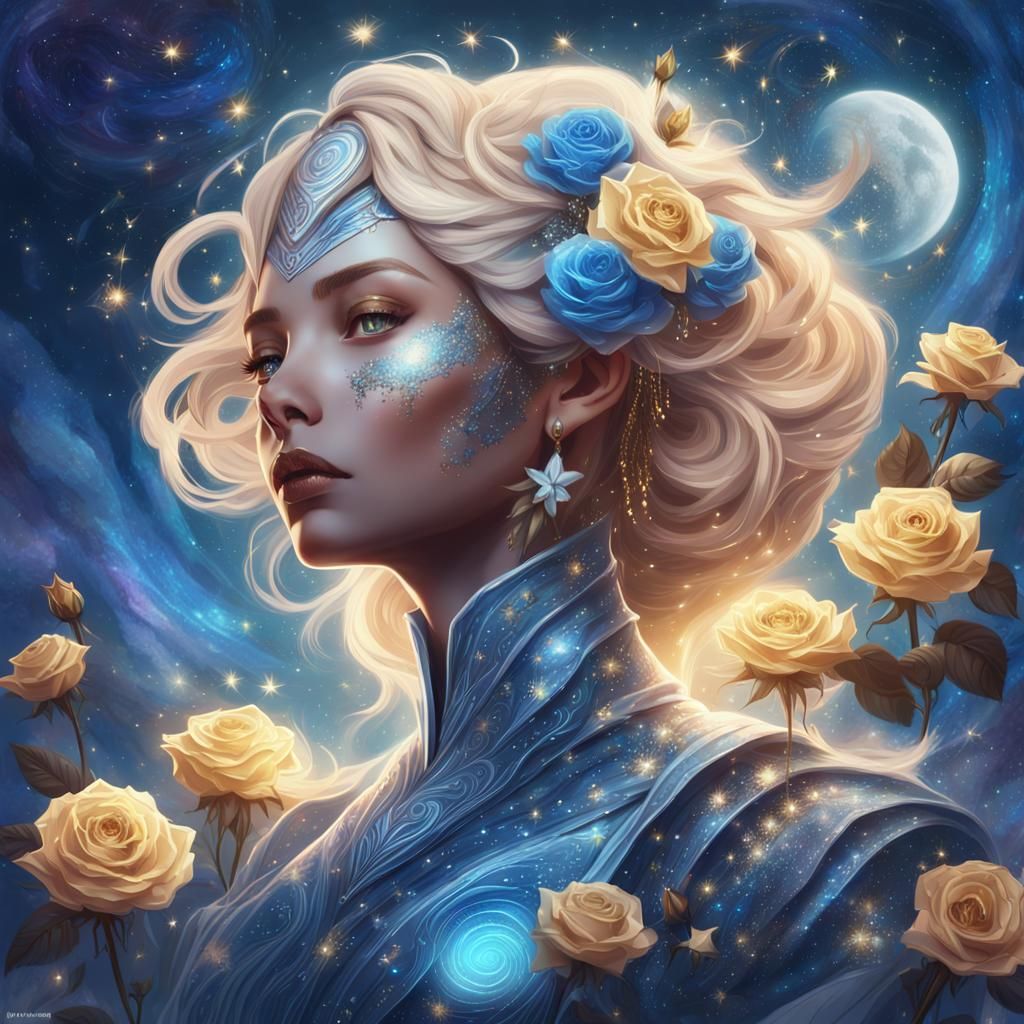 Goddess of Stars in Flower Galaxy: Dreamy Ethereal Art