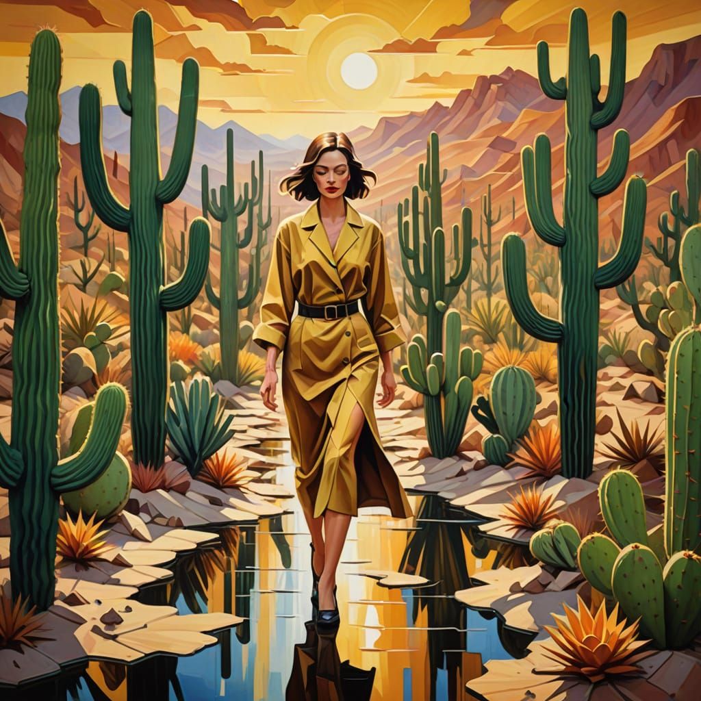 Abstract Cubist Woman in Desert Landscape