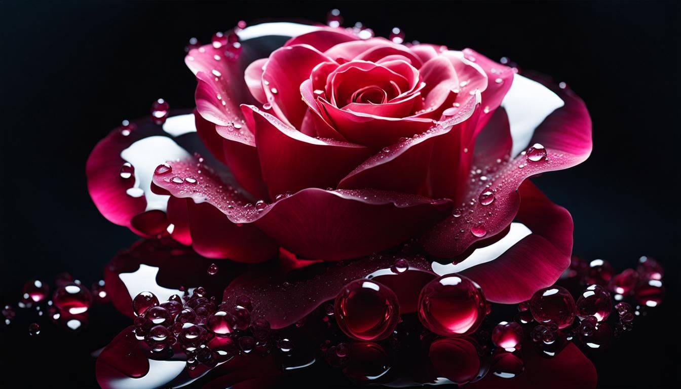 Hyperrealistic Rose with Dew Drops in Volumetric Lighting