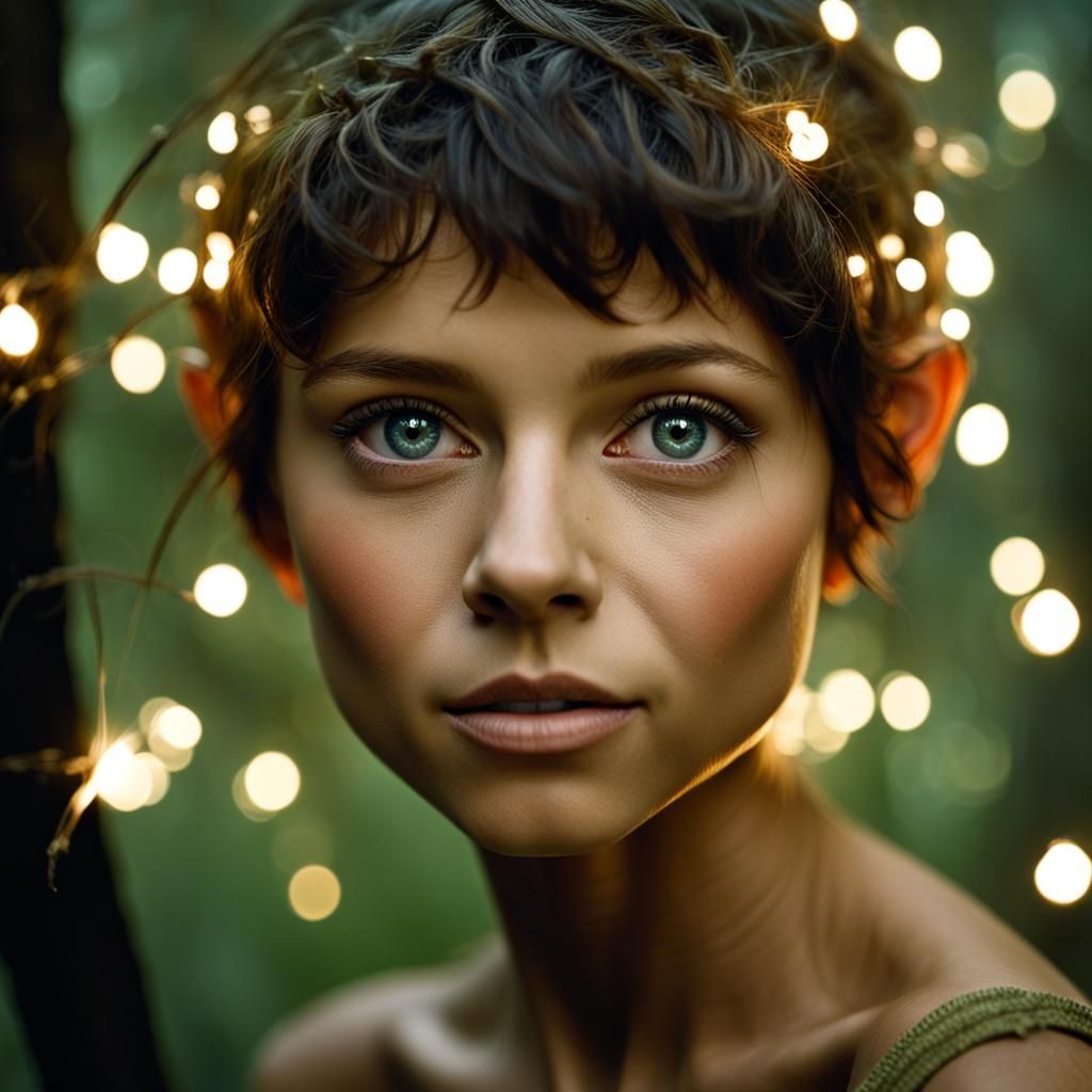 Magical Forest Pixie Portrait with Bokeh Lights