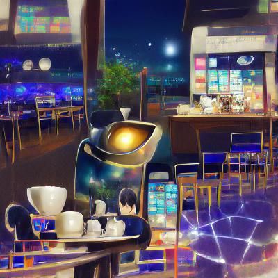 Night Cafe Scene with Glowing Lights