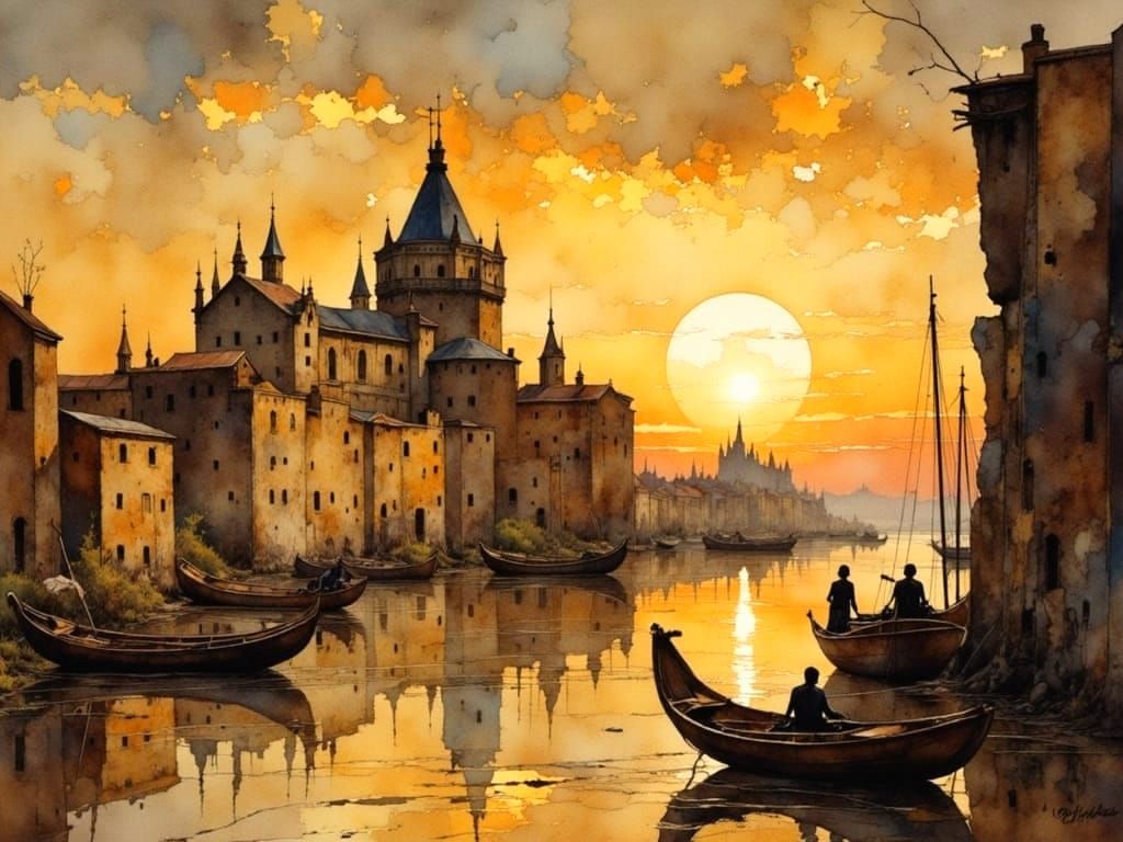 Old Masters Oil Painting of a Canal Scene