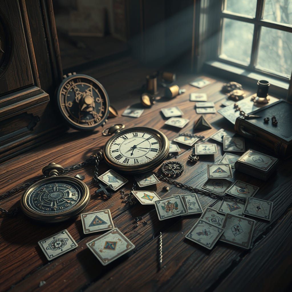 Shattered Timepiece Amidst Whispers of Fate
