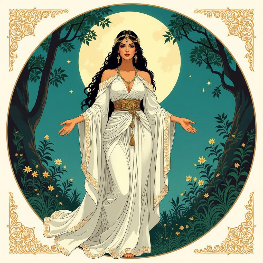 Yalchuk: Turkish Moon Goddess in Art Nouveau Style
