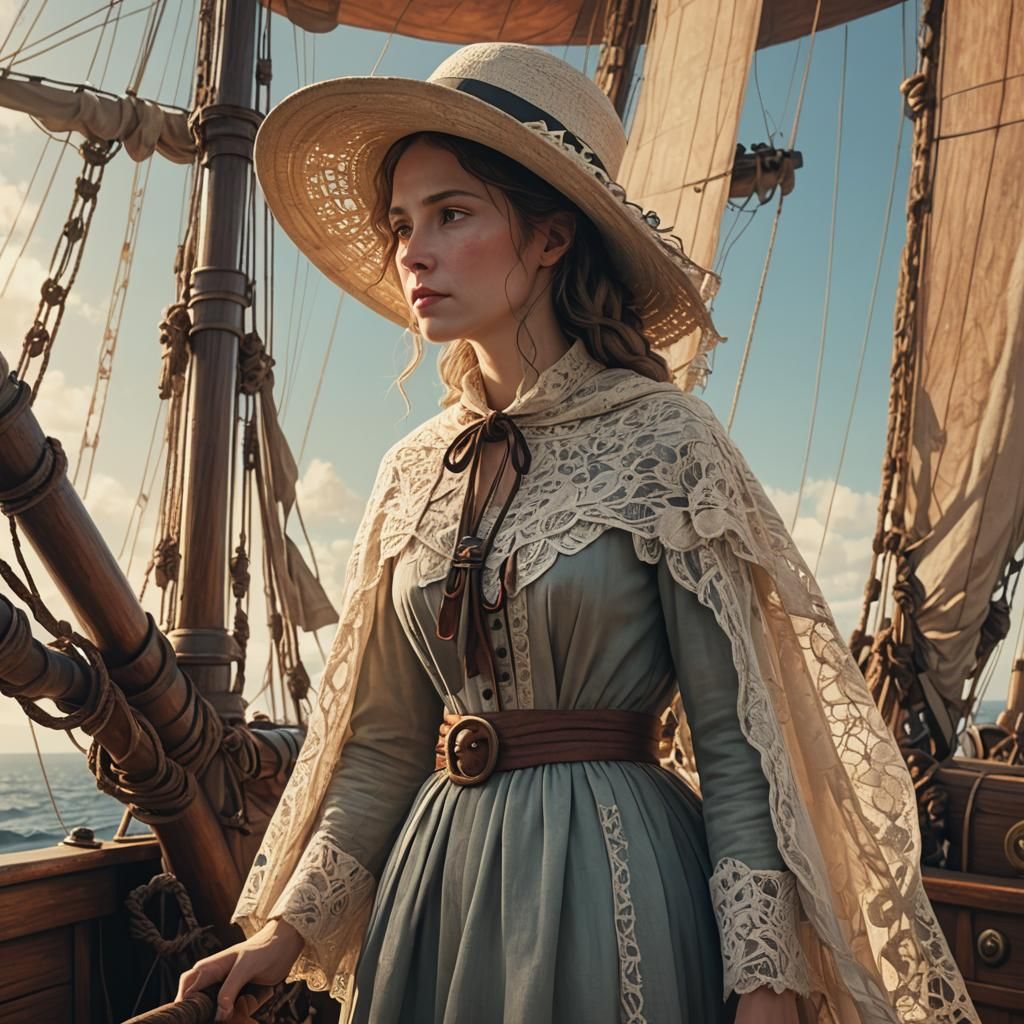 French Woman on Sailing Ship, Digital Matte Painting