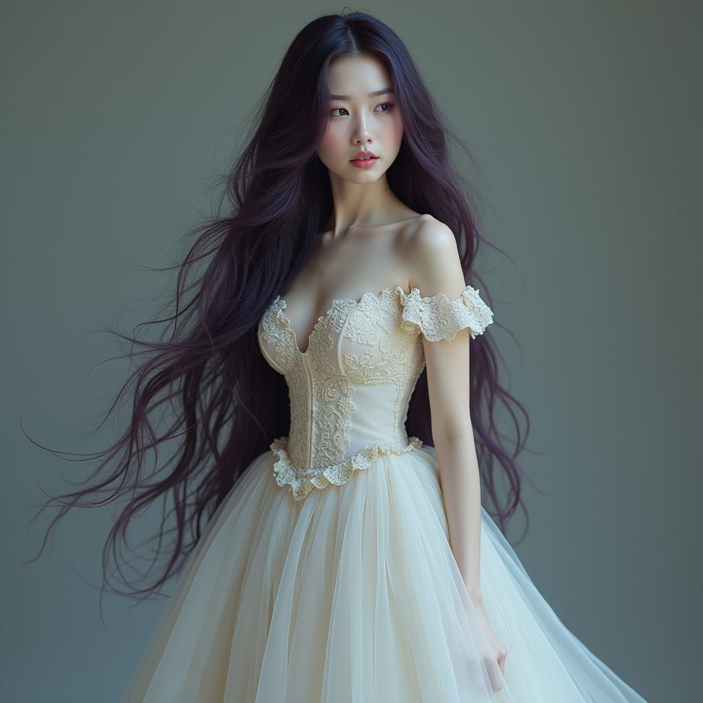 Victorian Woman with Purple Hair in Art Nouveau Style