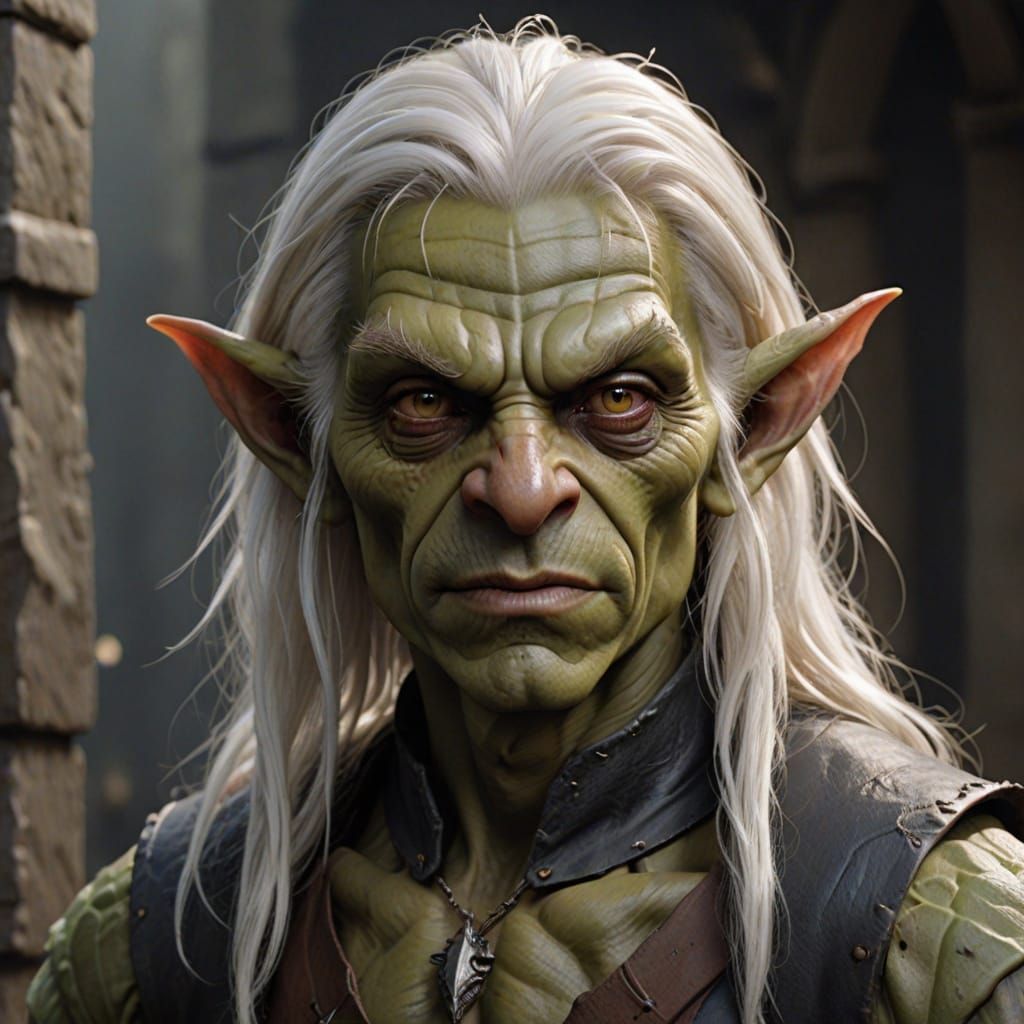 Hyperrealistic Handsome Goblin with Long White Hair