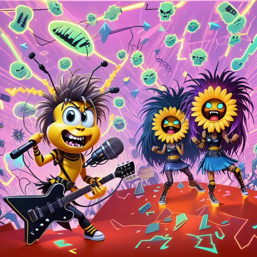 Heavy Metal Bee Rock Star Rages with Female Flower Backup Si...