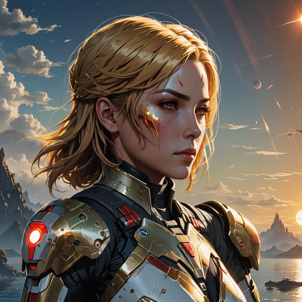 Glowing Commander Shepard on a Water Planet