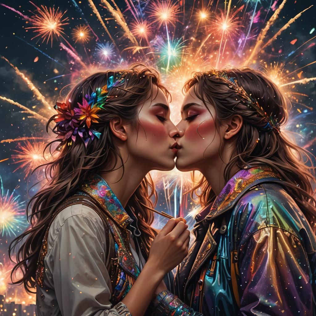 Rainbow Fireworks Light Up Kissing Girls