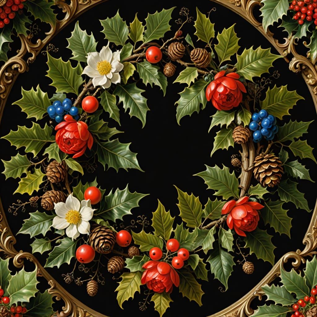 Dutch Baroque Christmas Wreath with Geometric Patterns